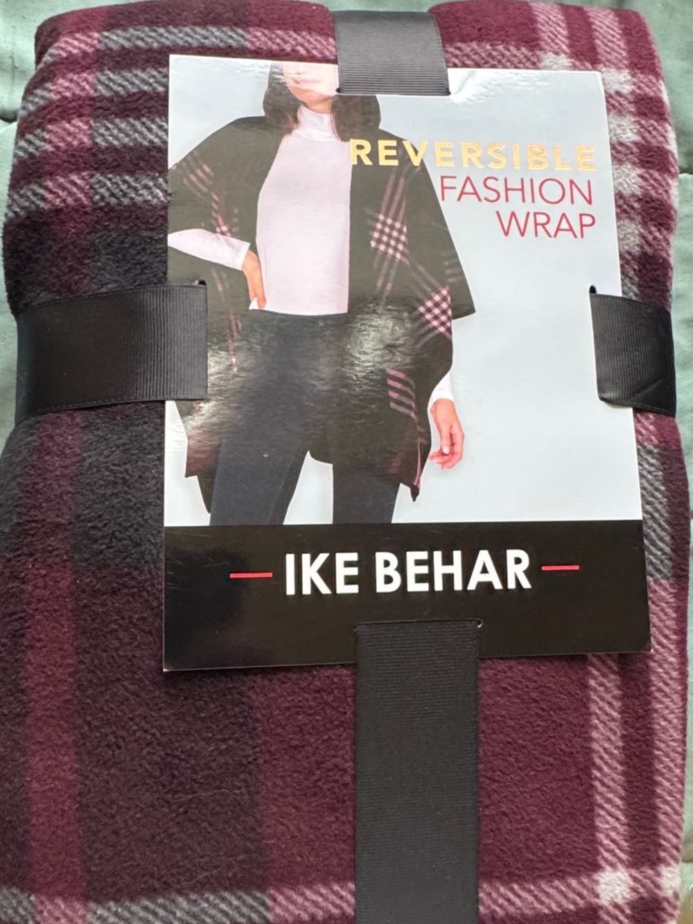Ike Behar Reversible Fashion Wrap - Plum and White Plaid